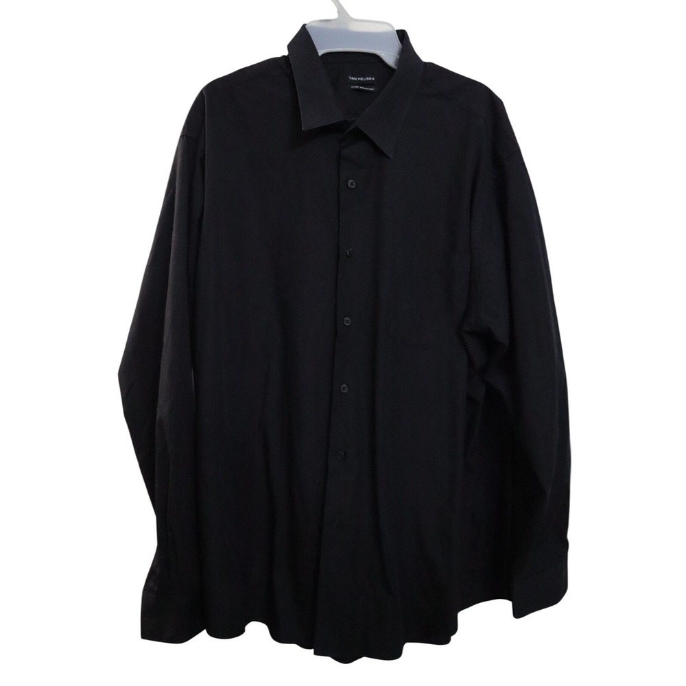 Van Heusen Mens Black Fitted Wrinkle Free Dress Shirt‎ 18 34/35